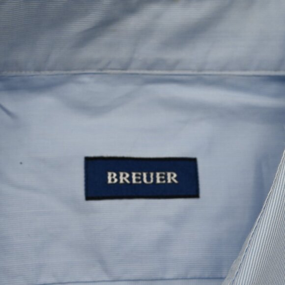 NEW $275 Breuer Made in Italy Very Fine Blue Stripe Cotton Dress Shirt 17x36 - Picture 3 of 5
